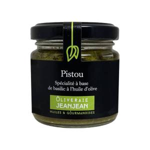 Glass jar of traditional Provençal pistou made with fresh basil and olive oil.