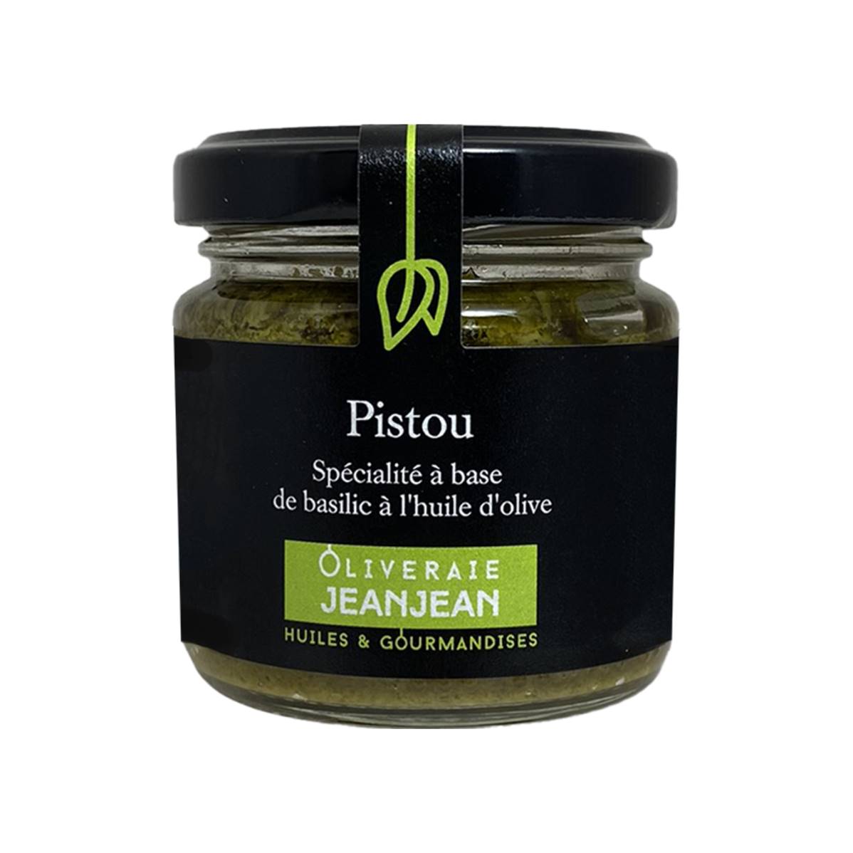 Glass jar of traditional Provençal pistou made with fresh basil and olive oil.