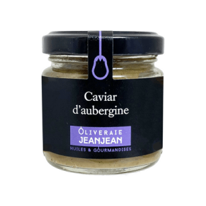glass jar containing gourmet eggplant spread