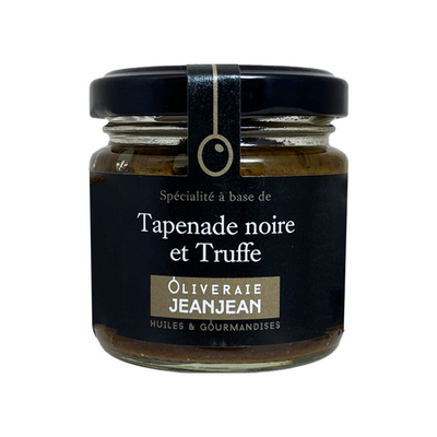 Black olive and truffle tapenade with French olives and truffle in an 85g jar.