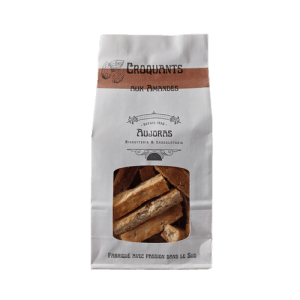 Bag of traditional almond croquant biscuits with orange blossom and lemon, handcrafted in Provence.