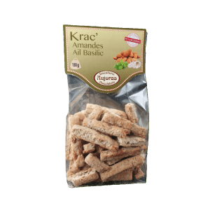 Crunchy almond biscuits flavored with garlic and basil, Mediterranean savory snack