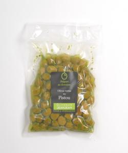 250g green Picholine olives marinated in basil and garlic pistou.