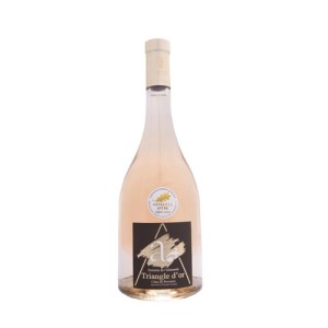 Bottle of Triangle d’Or Rosé with a delicate peach color, an elegant and mineral Provence rosé crafted from Syrah and Grenache.
